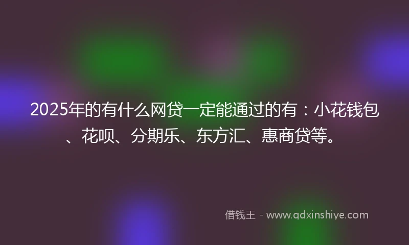 2025年的有什么网贷一定能通过的有：小花钱包、花呗、分期乐、东方汇、惠商贷等。