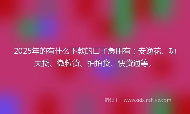 2025年的有什么下款的口子急用有：安逸花、功夫贷、微粒贷、拍拍贷、快贷通等。