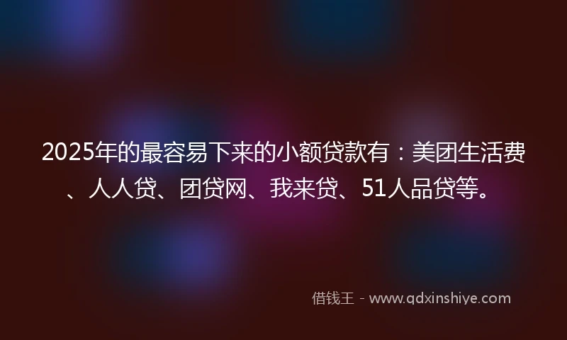 2025年的最容易下来的小额贷款有：美团生活费、人人贷、团贷网、我来贷、51人品贷等。