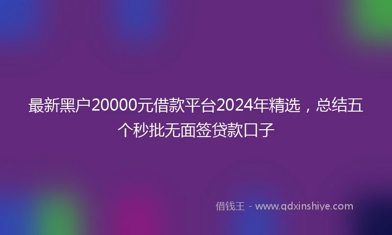 最新黑户20000元借款平台2024年精选，总结五个秒批无面签贷款口子