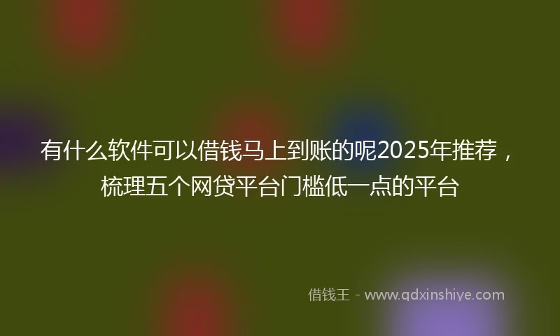 有什么软件可以借钱马上到账的呢2025年推荐，梳理五个网贷平台门槛低一点的平台