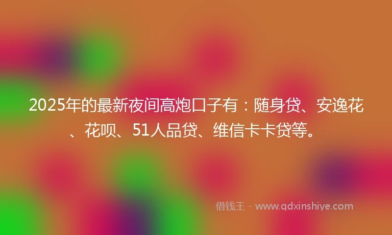 2025年的最新夜间高炮口子有：随身贷、安逸花、花呗、51人品贷、维信卡卡贷等。