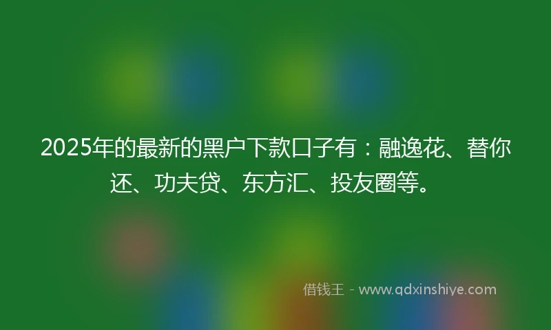 2025年的最新的黑户下款口子有：融逸花、替你还、功夫贷、东方汇、投友圈等。