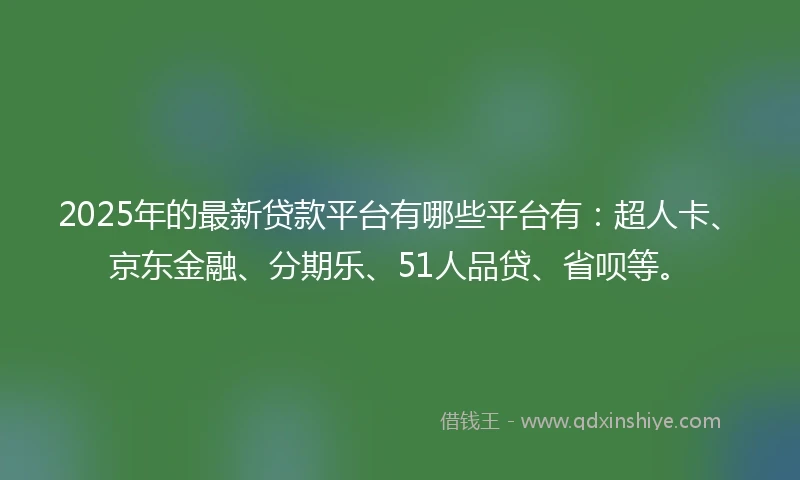 2025年的最新贷款平台有哪些平台有：超人卡、京东金融、分期乐、51人品贷、省呗等。