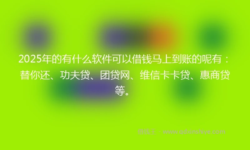 2025年的有什么软件可以借钱马上到账的呢有：替你还、功夫贷、团贷网、维信卡卡贷、惠商贷等。