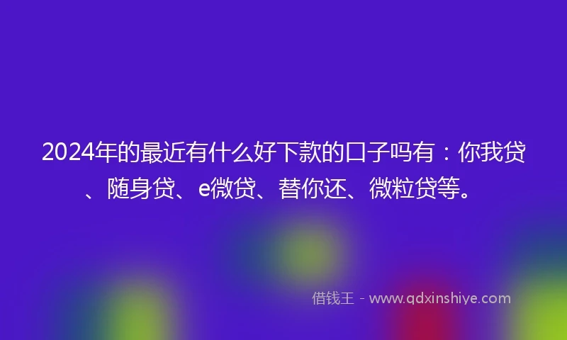2024年的最近有什么好下款的口子吗有：你我贷、随身贷、e微贷、替你还、微粒贷等。