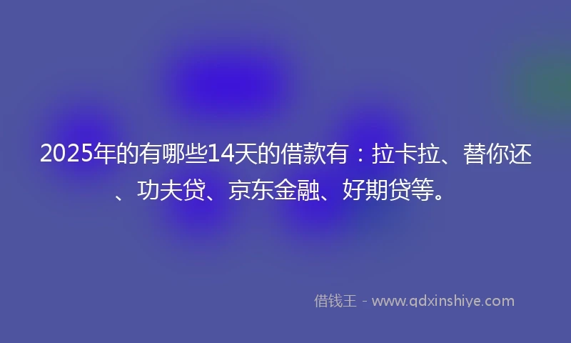 2025年的有哪些14天的借款有：拉卡拉、替你还、功夫贷、京东金融、好期贷等。