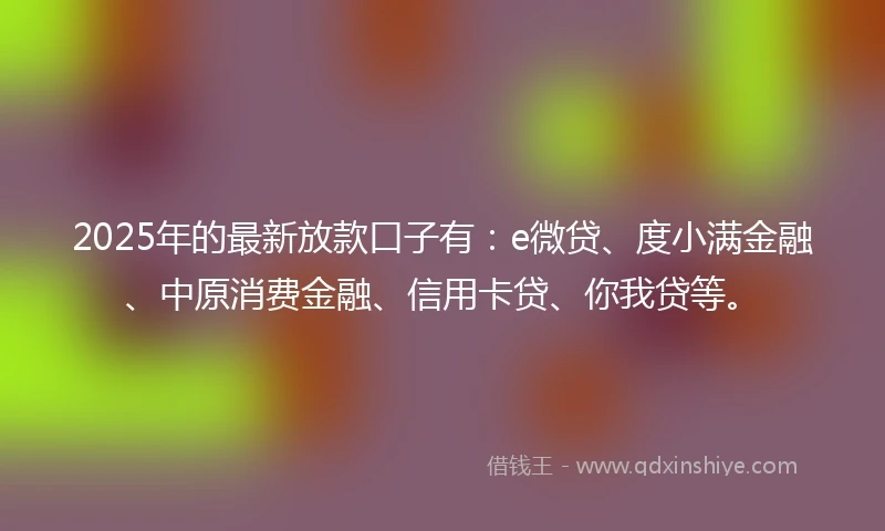 2025年的最新放款口子有：e微贷、度小满金融、中原消费金融、信用卡贷、你我贷等。