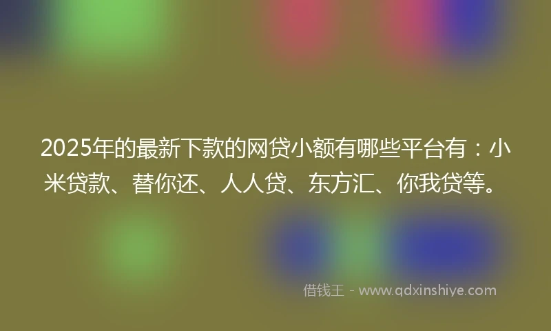 2025年的最新下款的网贷小额有哪些平台有：小米贷款、替你还、人人贷、东方汇、你我贷等。