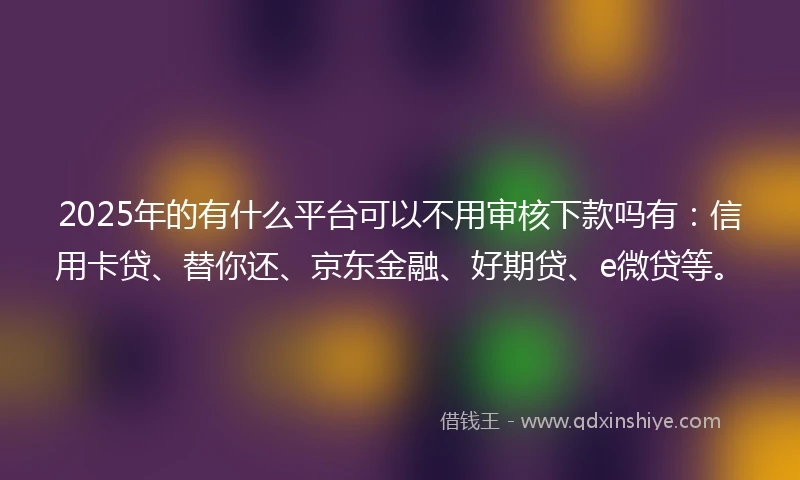 2025年的有什么平台可以不用审核下款吗有：信用卡贷、替你还、京东金融、好期贷、e微贷等。