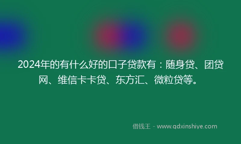 2024年的有什么好的口子贷款有：随身贷、团贷网、维信卡卡贷、东方汇、微粒贷等。