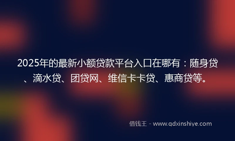 2025年的最新小额贷款平台入口在哪有：随身贷、滴水贷、团贷网、维信卡卡贷、惠商贷等。