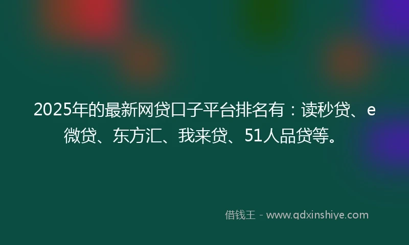 2025年的最新网贷口子平台排名有：读秒贷、e微贷、东方汇、我来贷、51人品贷等。