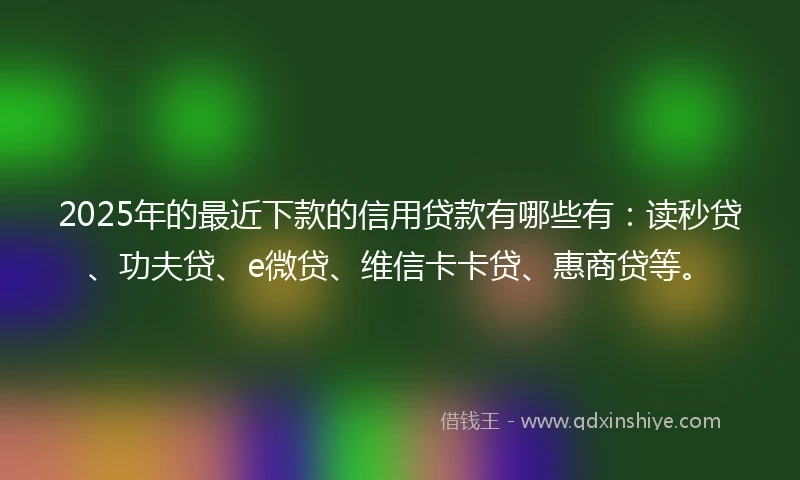 2025年的最近下款的信用贷款有哪些有：读秒贷、功夫贷、e微贷、维信卡卡贷、惠商贷等。
