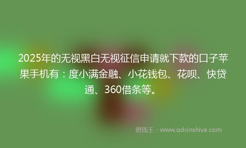 2025年的无视黑白无视征信申请就下款的口子苹果手机有：度小满金融、小花钱包、花呗、快贷通、360借条等。