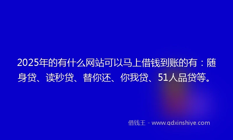 2025年的有什么网站可以马上借钱到账的有：随身贷、读秒贷、替你还、你我贷、51人品贷等。