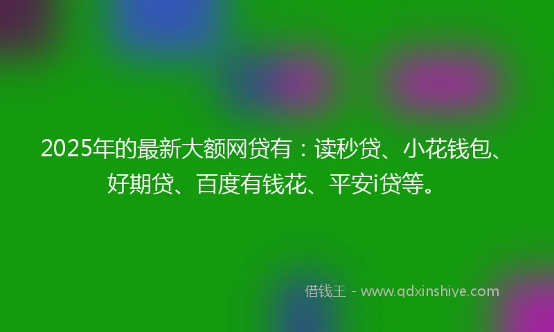 2025年的最新大额网贷有：读秒贷、小花钱包、好期贷、百度有钱花、平安i贷等。