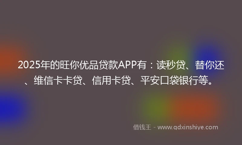 2025年的旺你优品贷款APP有：读秒贷、替你还、维信卡卡贷、信用卡贷、平安口袋银行等。
