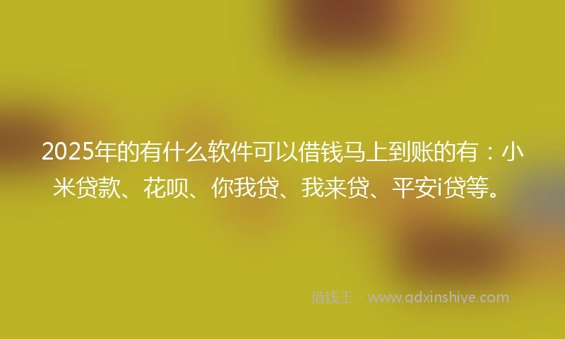 2025年的有什么软件可以借钱马上到账的有:小米贷款、花呗、你我贷、我来贷、平安i贷等。
