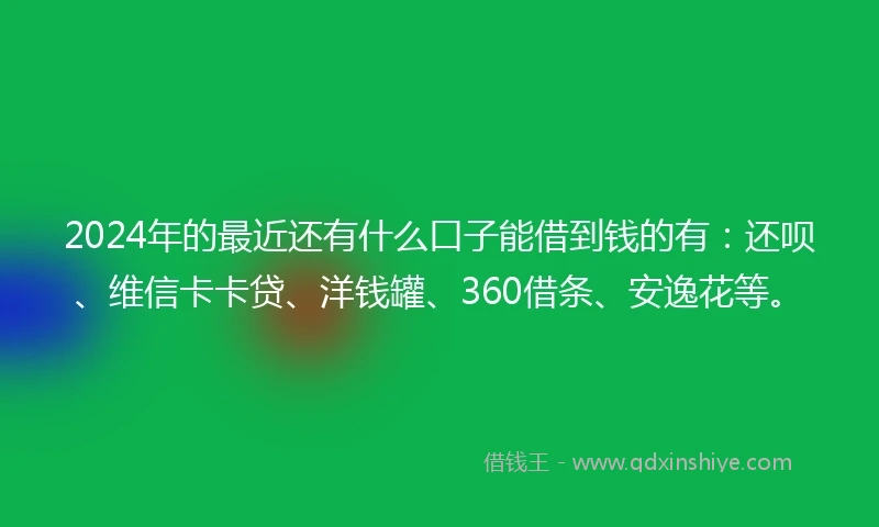 2024年的最近还有什么口子能借到钱的有：还呗、维信卡卡贷、洋钱罐、360借条、安逸花等。