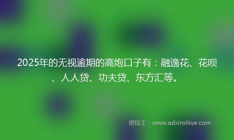 2025年的无视逾期的高炮口子有：融逸花、花呗、人人贷、功夫贷、东方汇等。