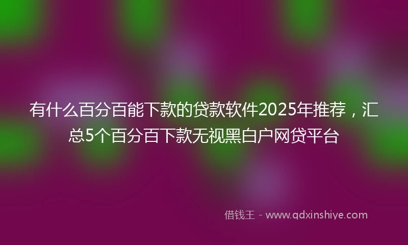 有什么百分百能下款的贷款软件2025年推荐，汇总5个百分百下款无视黑白户网贷平台