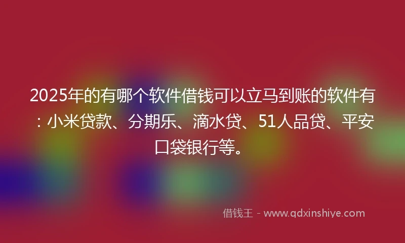 2025年的有哪个软件借钱可以立马到账的软件有：小米贷款、分期乐、滴水贷、51人品贷、平安口袋银行等。