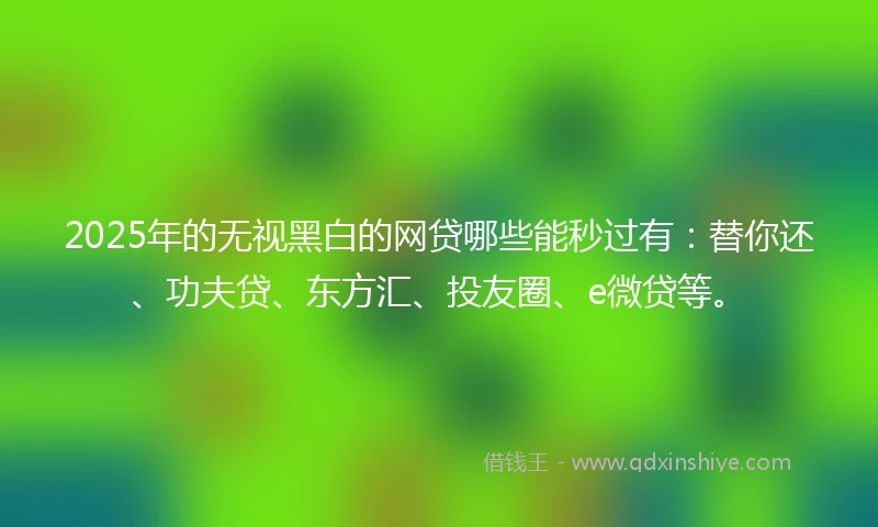 2025年的无视黑白的网贷哪些能秒过有：替你还、功夫贷、东方汇、投友圈、e微贷等。