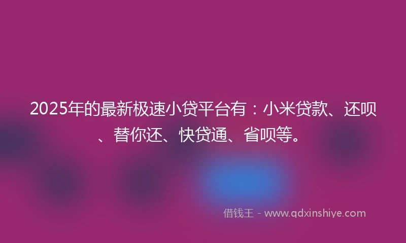 2025年的最新极速小贷平台有：小米贷款、还呗、替你还、快贷通、省呗等。