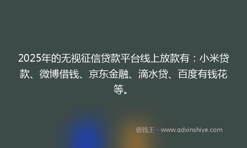 2025年的无视征信贷款平台线上放款有：小米贷款、微博借钱、京东金融、滴水贷、百度有钱花等。