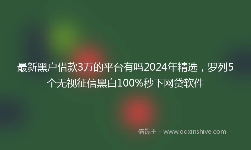 最新黑户借款3万的平台有吗2024年精选，罗列5个无视征信黑白100%秒下网贷软件