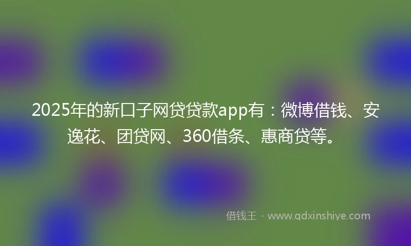 2025年的新口子网贷贷款app有：微博借钱、安逸花、团贷网、360借条、惠商贷等。