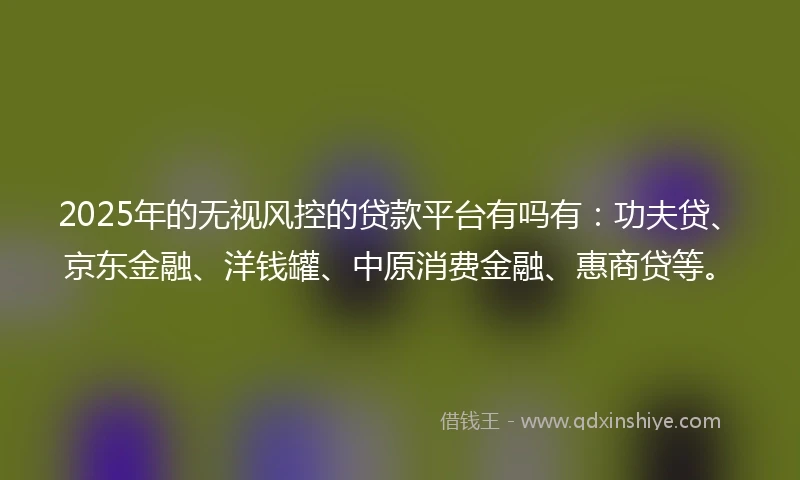 2025年的无视风控的贷款平台有吗有：功夫贷、京东金融、洋钱罐、中原消费金融、惠商贷等。