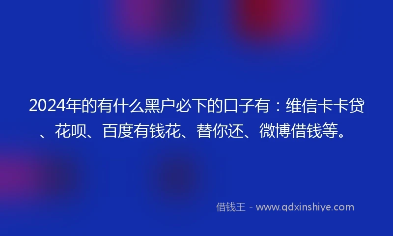 2024年的有什么黑户必下的口子有：维信卡卡贷、花呗、百度有钱花、替你还、微博借钱等。