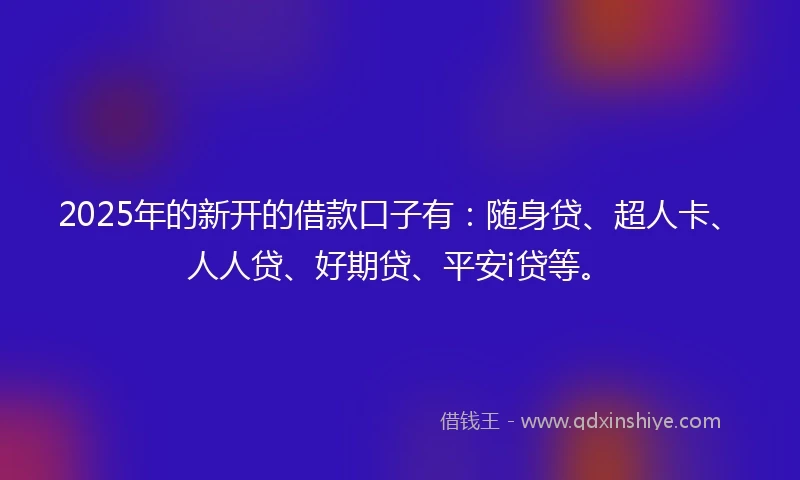 2025年的新开的借款口子有：随身贷、超人卡、人人贷、好期贷、平安i贷等。