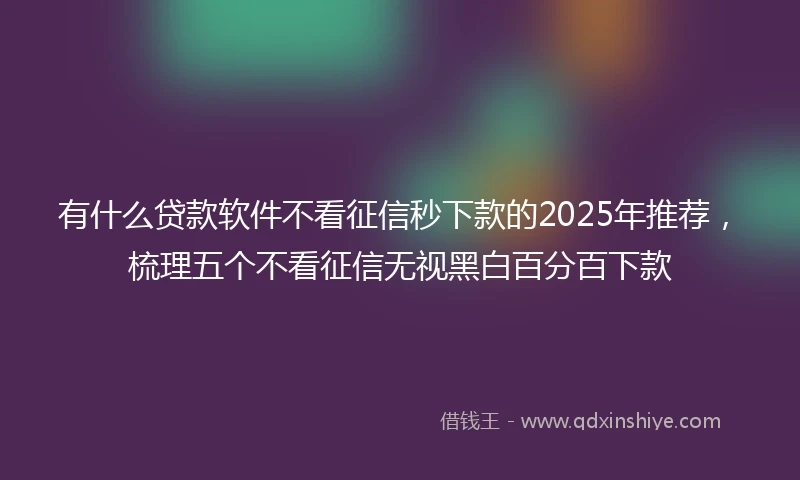有什么贷款软件不看征信秒下款的2025年推荐,梳理五个不看征信无视黑白百分百下款