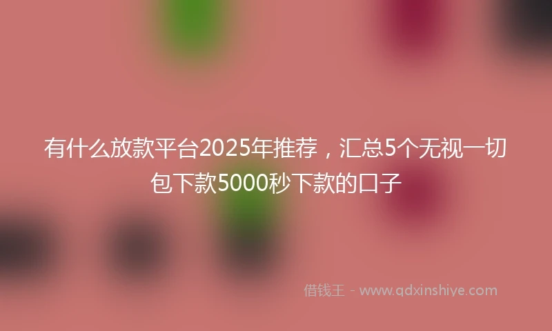 有什么放款平台2025年推荐，汇总5个无视一切包下款5000秒下款的口子