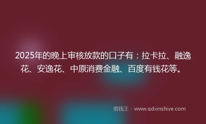2025年的晚上审核放款的口子有：拉卡拉、融逸花、安逸花、中原消费金融、百度有钱花等。
