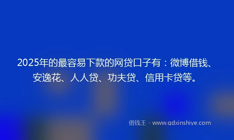 2025年的最容易下款的网贷口子有：微博借钱、安逸花、人人贷、功夫贷、信用卡贷等。