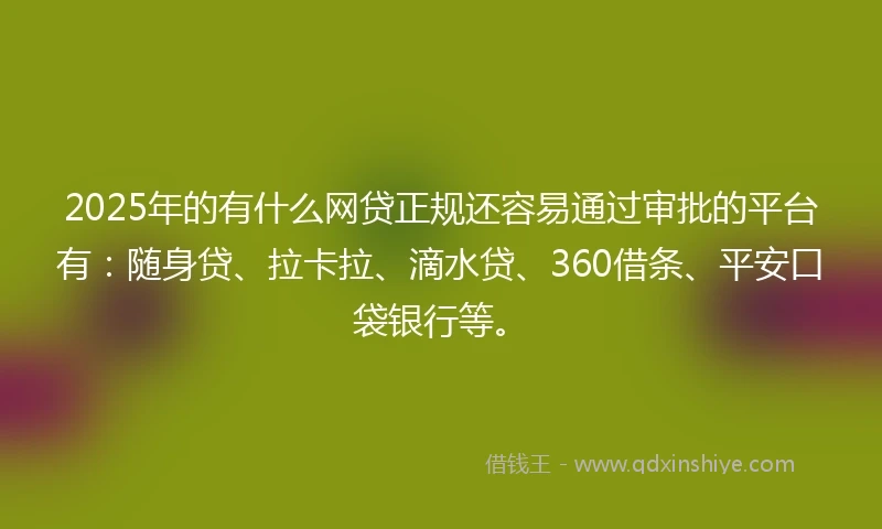 2025年的有什么网贷正规还容易通过审批的平台有：随身贷、拉卡拉、滴水贷、360借条、平安口袋银行等。