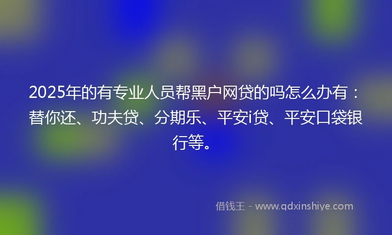 2025年的有专业人员帮黑户网贷的吗怎么办有：替你还、功夫贷、分期乐、平安i贷、平安口袋银行等。