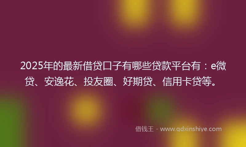 2025年的最新借贷口子有哪些贷款平台有：e微贷、安逸花、投友圈、好期贷、信用卡贷等。