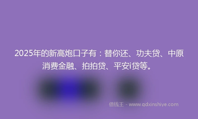 2025年的新高炮口子有：替你还、功夫贷、中原消费金融、拍拍贷、平安i贷等。