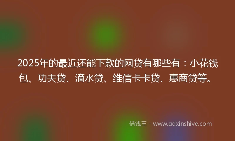 2025年的最近还能下款的网贷有哪些有：小花钱包、功夫贷、滴水贷、维信卡卡贷、惠商贷等。