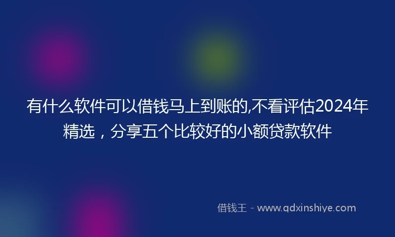 有什么软件可以借钱马上到账的,不看评估2024年精选，分享五个比较好的小额贷款软件