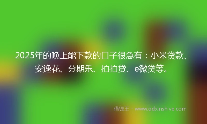 2025年的晚上能下款的口子很急有：小米贷款、安逸花、分期乐、拍拍贷、e微贷等。