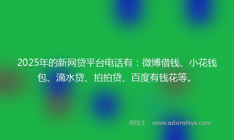 2025年的新网贷平台电话有：微博借钱、小花钱包、滴水贷、拍拍贷、百度有钱花等。