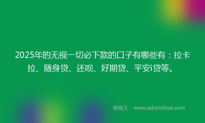 2025年的无视一切必下款的口子有哪些有：拉卡拉、随身贷、还呗、好期贷、平安i贷等。