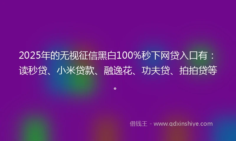 2025年的无视征信黑白100%秒下网贷入口有：读秒贷、小米贷款、融逸花、功夫贷、拍拍贷等。
