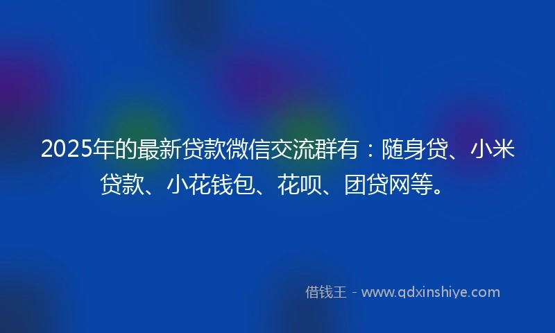 2025年的最新贷款微信交流群有：随身贷、小米贷款、小花钱包、花呗、团贷网等。